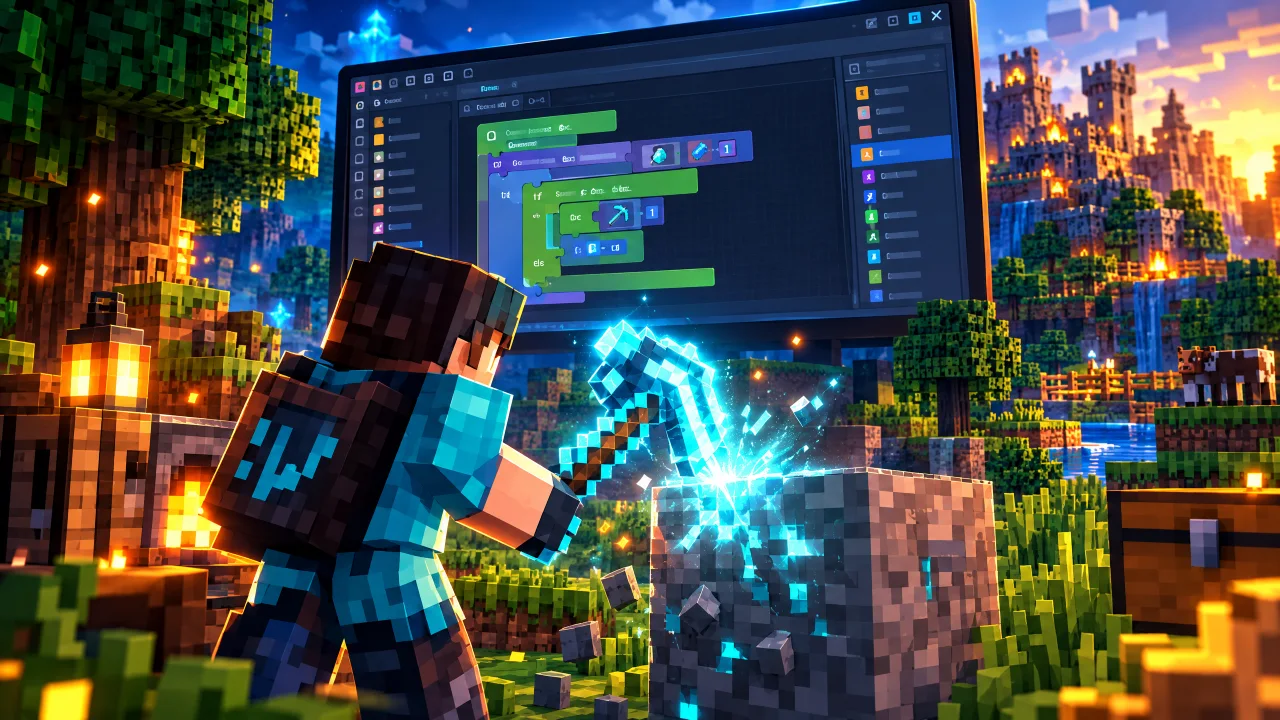 Custom glowing Minecraft tool created using MCreator
