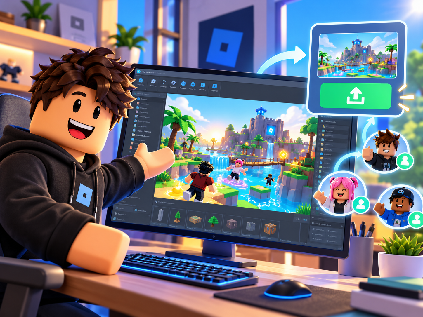 Student creator showcasing and sharing a finished Roblox game